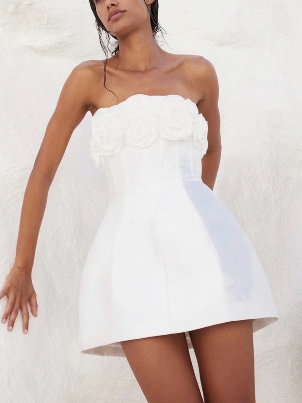 Tehanni Strapless White Floral Bust Mini Dress